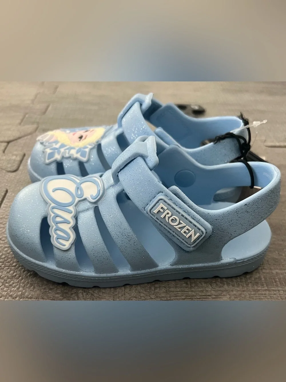 Disney Frozen Elsa Blue Glitter Jelly Sandals, Hook & Loop, Girls US 8